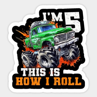 5 Year Old 5th Birthday Monster Truck Car Themed for Boy Sticker